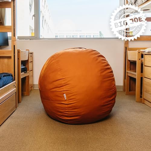 Big Joe Fuf 4Ft Foam Bean Bag Chair with Removable Cover for Kids, Teens, Collegiate Burnt Orange Velveteen, Durable Woven Polyester, 4 Foot Large Reading and Gaming Seat