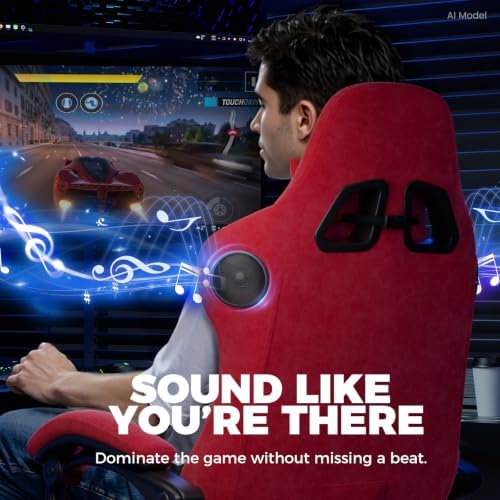 GTPLAYER ACE-PRO Music Gaming Chairs – Built-in Speakers, App Support & Bluetooth Control, Computer Game Chairs with Footrest for Adults, Ergonomic, Reclining, Linkage Armrest, Cherry Red 【Velvet】