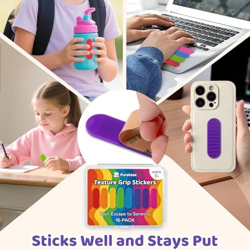 Textured Sensory Stickers for Kids & Adults, 16 Pack Silicone Calm Strips