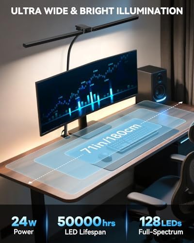LED Desk Lamp for Home Office, Stepless Dimming Architect Lamp with Clamp