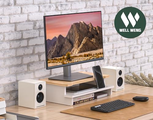 16.5” Bamboo Monitor Stand with Phone & Tablet Holder Desk Shelf