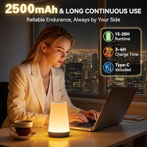 Auxmir Rechargeable Night Light, Touch Table Lamp with Remote, Dark Brown