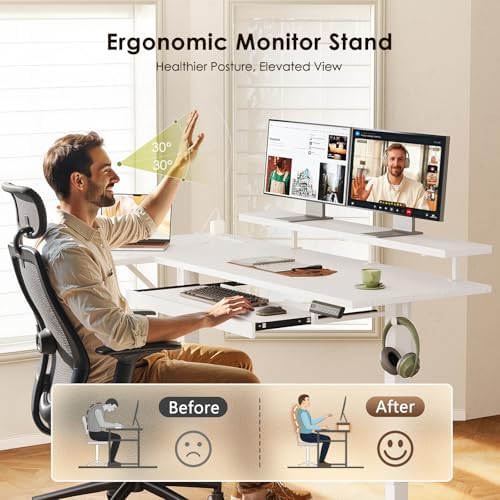 OffiGo 55 Inch Reversible L Shaped Electric Standing Desk, White
