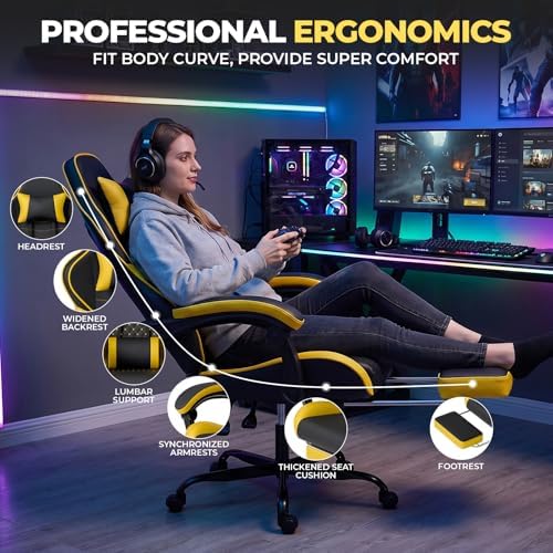 Ergonomic Video Gaming Chair Blackyellow