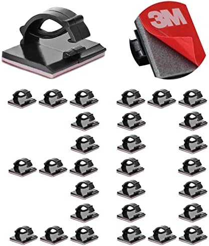 Cable Clips Self with 3M Adhesive Cord Organizer, Wire Holder Clamp Management Sticky for Desk Car Dash Cam Tables Wall, Black 30pcs
