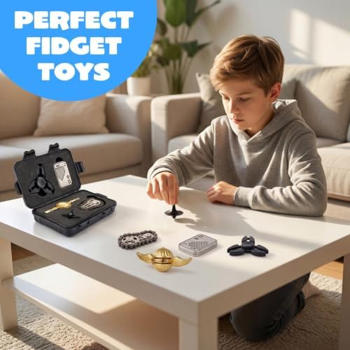 JOYIN 5 Pcs Metal Fidget Toy for Adults, 5 Pack EDC Stress Relief Toys with Slider, Spinner and Gear Designs, Handheld Anxiety Relief Desk Toys for Office, Work, Travel and Gifts