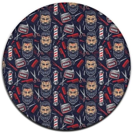 Soft Round Yoga Carpet, Large Home Decor Mat, Non Slip Machine Washable Kitchen Office Circle Rug American Barber Shop Tools, 24inch