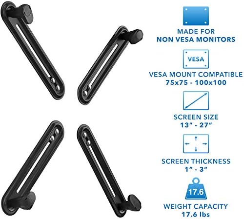 Mount-It! Non-VESA Monitor Mount Adapter Kit – Universal VESA Mount Adapter for 13–27 Inch LCD LED Screens, Converts to 75x75 & 100x100, Heavy Duty Steel Bracket for Desk