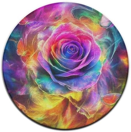Room Sofa Yoga Soft Round Carpet, Home Decor Non Slip Kitchen Office Circle Rug, Machine Washable Modern Round Area Rug Trippy Tie Dye Rose Colorful Art, 24inch
