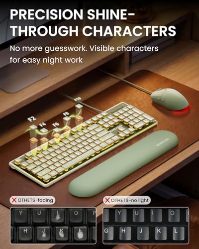 Wired Keyboard and Mouse Combo, Warm Backlit with Detachable Wrist Rest