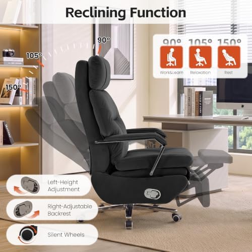 HUBSON 360° Swivel Big and Tall Velvet Executive Office Chairs, Black