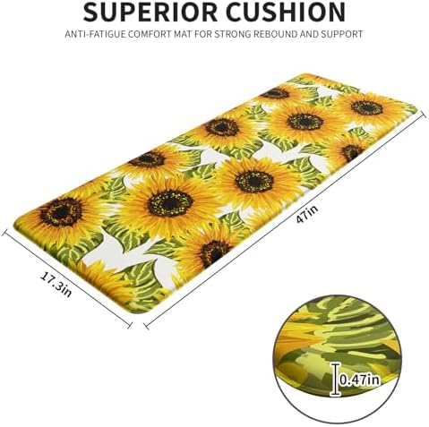 Sunflower Kitchen Decor Kitchen Mat, Cushioned Anti Fatigue Non-Slip