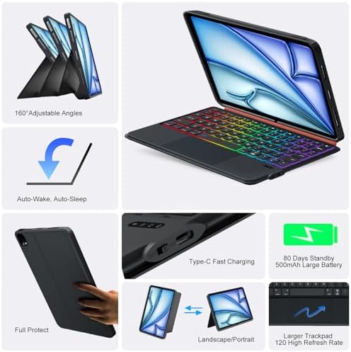 Keyboard Case for iPad Air 11 inch (M4/M3/M2, 2026/2025/2024)&Pro 11, Magnetic Detachable iPad A16 11th/10th Keyboard, Trackpad, Backlit, Quiet Typing, Full Protection for Air 5/4th Gen 10.9" (Black)