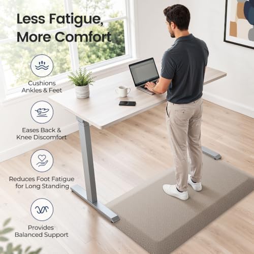 1" Extra Thick Anti Fatigue Kitchen Mats for Floor Standing Desk Mat, Khaki