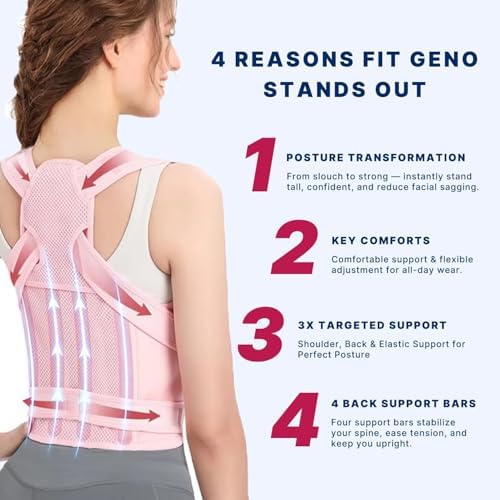 Back Brace Posture Corrector for Women and Men, Shoulder Straightener, Adjustable Full Back Support, Relief for Neck/Shoulder/Back Pain, Scoliosis & Hunchback Correction, Breathable Mesh Design (Pink, Small (Waist 25"-33"))