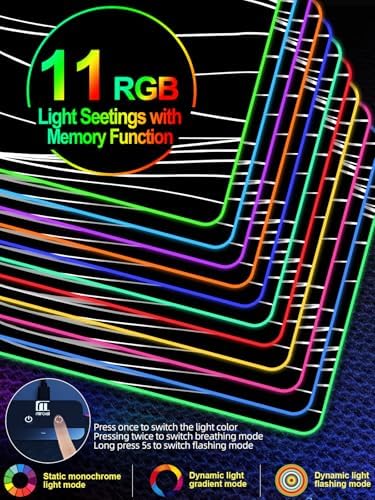 XXL Mouse Pad with Phone Holder - Black, RGB Desk Mat with 15W Fast Charging, LED Gaming Mousepad with 11 Light Colors, Waterproof Non-Slip Pad for Office & Home (Wave)