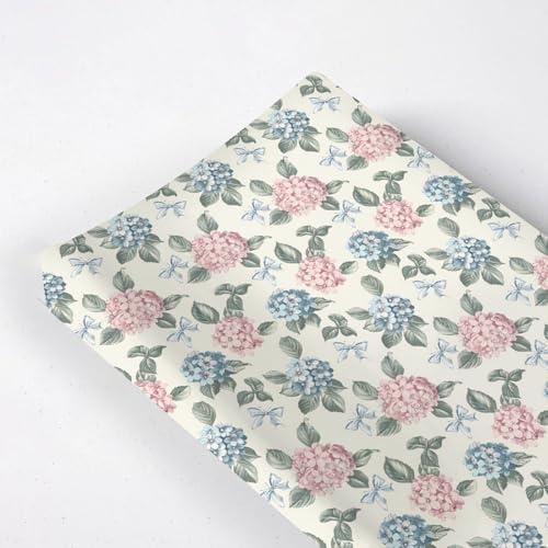 Spring Hydrangea Floral Leaves Bows Baby Changing Pad Cover, Unisex Flowers Nursery Diaper Changing Table Pad Mat Sheet for Boys Girls-16x32