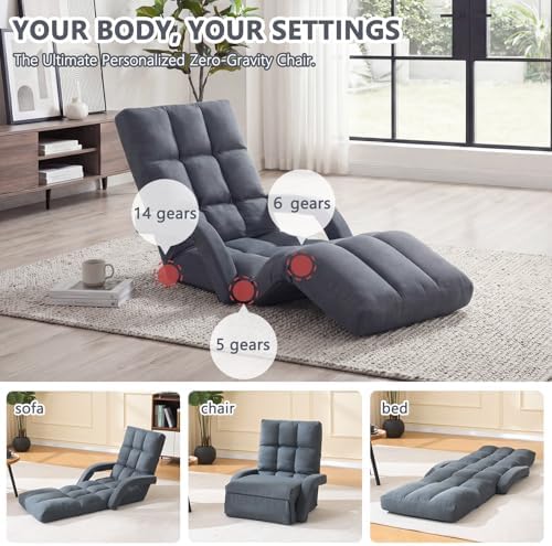 Adjustable Floor Gaming Chair with Footrest, 14-Position Backrest