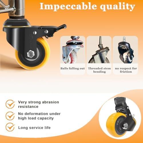 3 Inch Stem Caster Wheels 3/8 Threaded Casters Set of 4 Heavy Duty