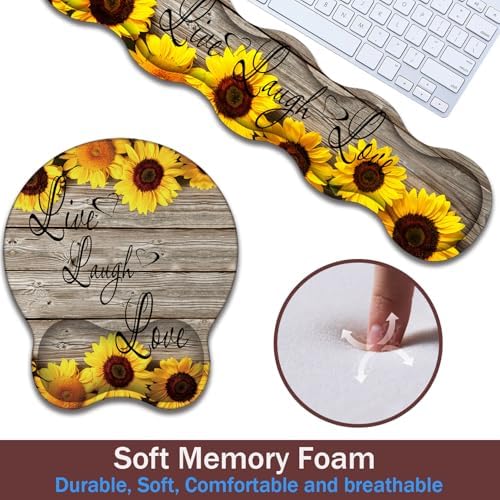 Keyboard Wrist Rest and Mouse Pad Wrist Support with Lace-Shaped Coaster Set, Ergonomic Gel Memory Foam and Anti-Slip Base, Easy Typing and Pain Relief - Sunflower Bible