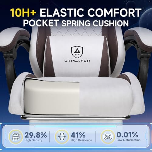 GTPLAYER Gaming Chair Fabric with Pocket Spring Cushion, Big and Tall Gamings Chairs 350LBS High Back Computer Chair with Footrest for Adults Lumbar Support Swivel Game Chair for Office Gaming Brown