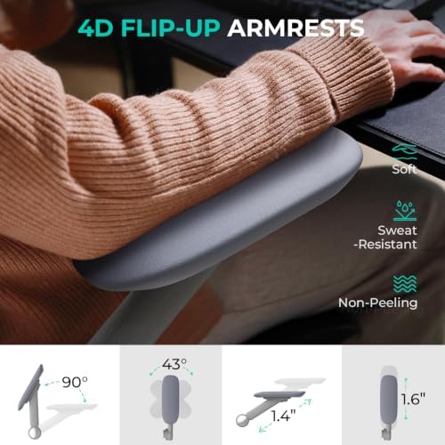 CAPOT Ergonomic Office Chair 400lbs Mesh Seat, High Back Adjustable Lumbar, 90/110/125°Backrest Lock, Flip-up Armrests, 3D Headrest, Computer Desk Gaming Chair with PU Wheels - Gray