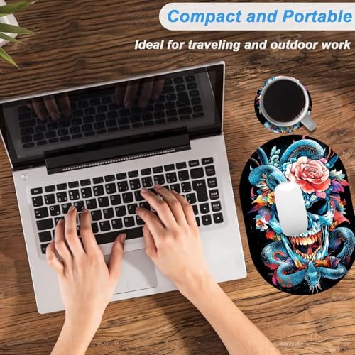 Small Mouse pad,Portable,Waterproof Non-Slip Rubber Bottom,Suitable for Wireless Mouse,Laptop Keyboard Tray for Both Men and Women,Office Travel 7.1x10.6in,Colorful Skull with Snake and Rose