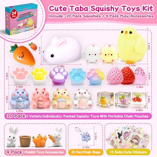 24Pack Taba Squishy Toys kit for Kids- Fidget Squeeze Toys Squishy Fun Box