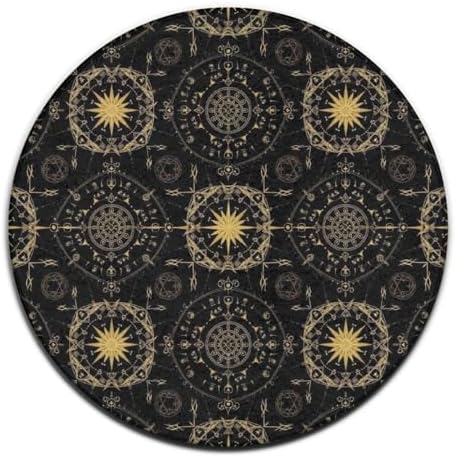 Home Decor Non Slip Kitchen Office Circle Rug, Machine Washable Modern Round Area Rug, Room Sofa Yoga Soft Round Carpet Ancient Viking Vegvisir Art Wind Rose Magic Navigation Gold Compass