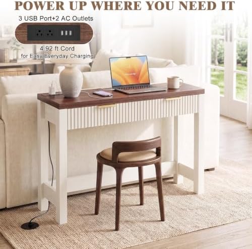 Cyclysio 32" Small Console Table with Charging Station & 2 Fluted Drawers