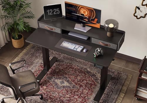 Claiks Standing Desk with Drawers & Wheels, 2 Height Shelf 40" Black