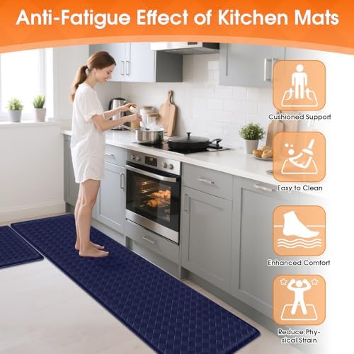 TranquilRelax Kitchen Mats, Cushioned Mats with Extra-Long Runner, Blue