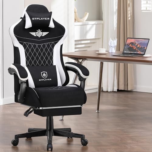 GTPLAYER Gaming Chair with Foot Rest & Pocket Spring Cushion, Ergonomic High Back Computer Desk Chair with Headrest & Lumbar Support for Back Pain Relief, Lividity