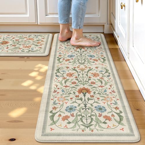 Collive Kitchen Mats for Floor Cushioned Anti Fatigue, Beige Kitchen Rugs