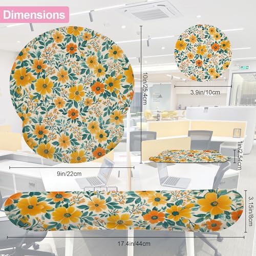 Wildflowers Spring Flowers Plants Mouse Pad with Wrist Rest and Keyboard Wrist Rest Set, Non-Slip Rubber Base Memory Foam Mouse Pad Set for Women, Office Desk Accessories, Gaming