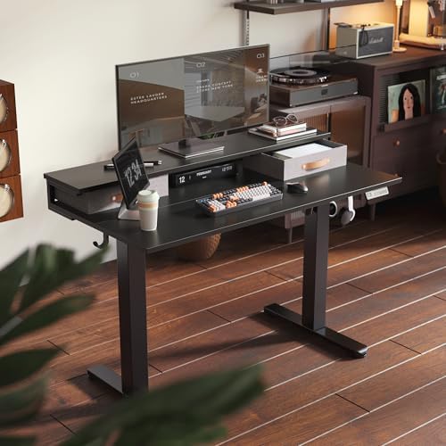 Claiks 55''*24'' Electric Standing Desk with Drawers, Black