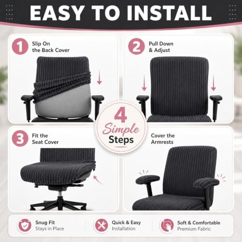 Tegeme Set of 4 Faux Fur Office Chair Covers with Armrest Covers, Dark Gray