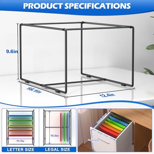 2 Sets Legal/Letter Size Hanging File Folder Frame,Fit Size Over 9.6”H/16.16”L File Cabinet Rail/Drawer/Inserts,Hanging File Holder,Desk Organizer for Accessories,Filing Box Anti-Scratch/Rusty