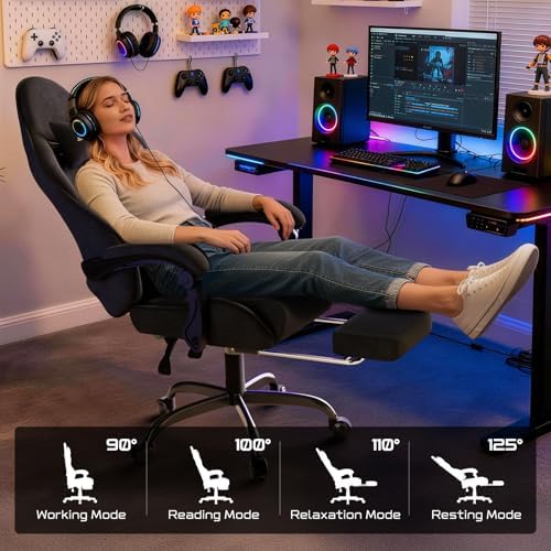 Soontrans Comfortable Video Gamer Chairwith Footrest, Ergonomic Velvet Fabric Gaming Chair for Adult, Reclining Desk Game Office Computer Chairs with Massage Lumbar Cushion,Headrest