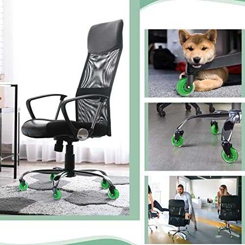 Hivexagon Office Chair Caster Wheels Replacement Set of 5, Heavy Duty Universal Quiet Rolling Casters 3 inch Fit Standard Office Chair for Hardwood Floors, Tiles and Carpet (Green)