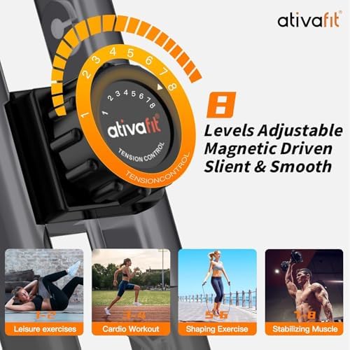 ATIVAFIT 5-in-1 Foldable Exercise Bike for Home, Upright & Recumbent Indoor Bike with 16-Level Magnetic Resistance, Resistance Bands, Quiet Cardio, Adjustable Seat
