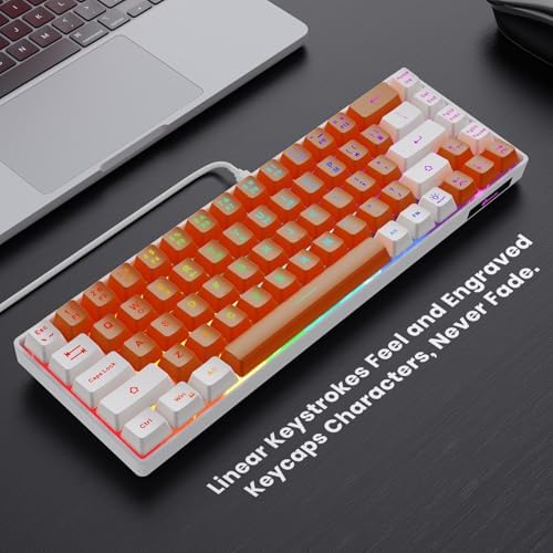 GEODMAER 65% Gaming Keyboard, LED Backlit Mini Wired Keyboard, Ultra-Compact Anti-Ghosting No-Conflict 68 Keys Membrane Gaming Wired Keyboard for PC Laptop Windows Gamer(Orange-White)