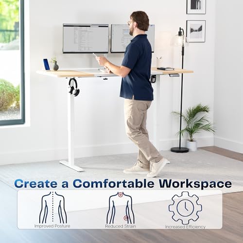 VIVO White/Light Wood 71 x 30 in Standing Desk, DESK-KIT-1W7WC