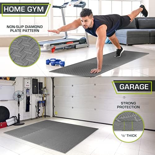 ProsourceFit Exercise Puzzle Mat ½-inch, EVA Interlocking Foam Floor Tiles for Home Gym, Workout Equipment, Kids Play Areas, Grey, 24 SQ FT - 6 Tiles