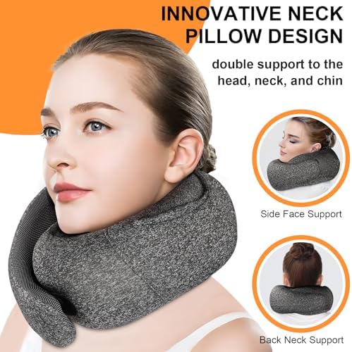 Travel Pillow - Hooded Neck Pillow Airplane Memory Foam Filling