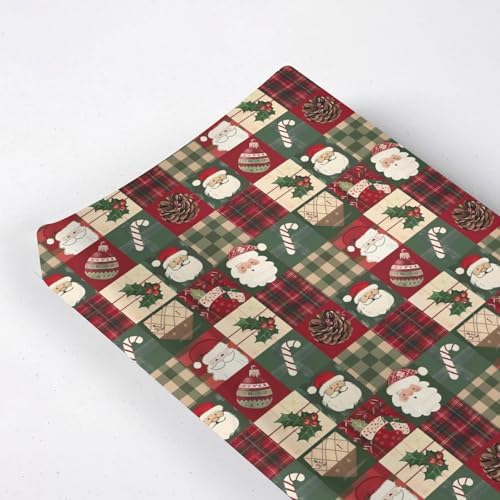 Christmas Theme Leaves Checkered Patchwork Winter Holiday Pattern Baby Changing Pad Cover, Unisex Christmas Nursery Diaper Changing Table Pad Mat Sheet for Boys Girls-16x32