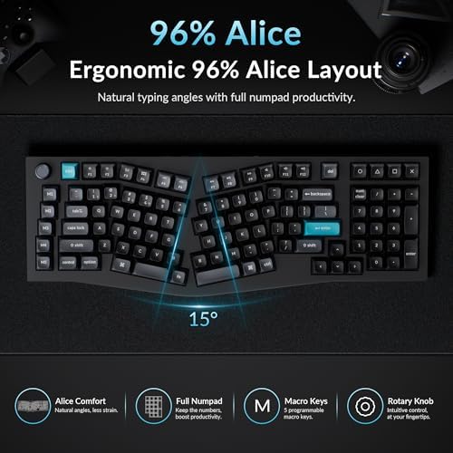 Keychron Q13 Ultra 8K Wireless Mechanical Keyboard, 96% Alice Ergonomic Layout with Numpad, Full Aluminum Custom Keyboard, ZMK, 8000Hz Polling Rate, Hot-Swappable RGB for Mac Windows Linux
