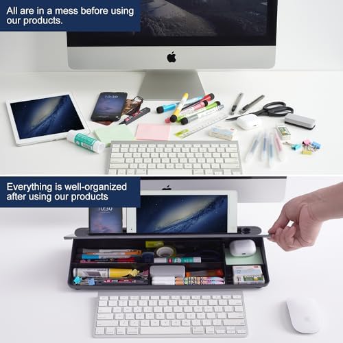 TSJ OFFICE Desktop Whiteboard Dry-Erase-Board - Computer Keyboard Stand White Board Surface Pad with Drawer, Desk Organizers with Accessories for Office, Home, School Supplies - Complete Black