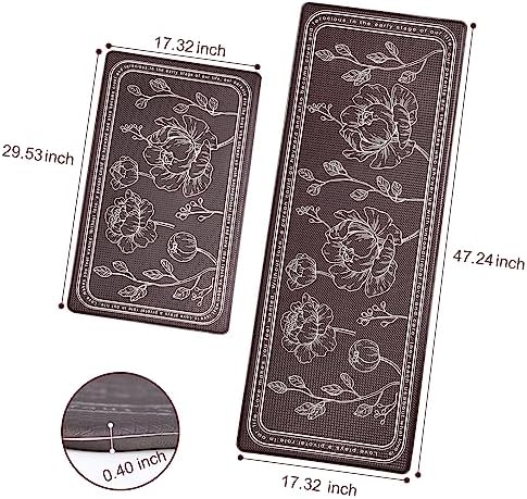 Kitchen Floor Mat Set of 2, Anti Fatigue Kitchen Mat 17"x47"+17"x29"