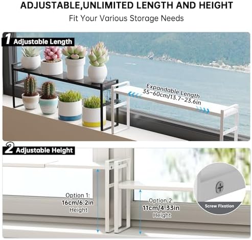 Extendable Narrow Tall Storage Shelf for Windowsill & Kitchen, White